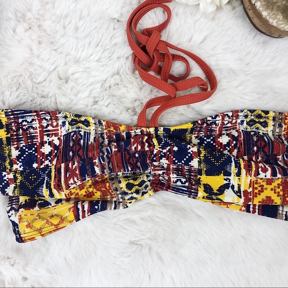 Target Aztec Print Colorful Tie Bandeau Bikini Set - Picture 3 of 7